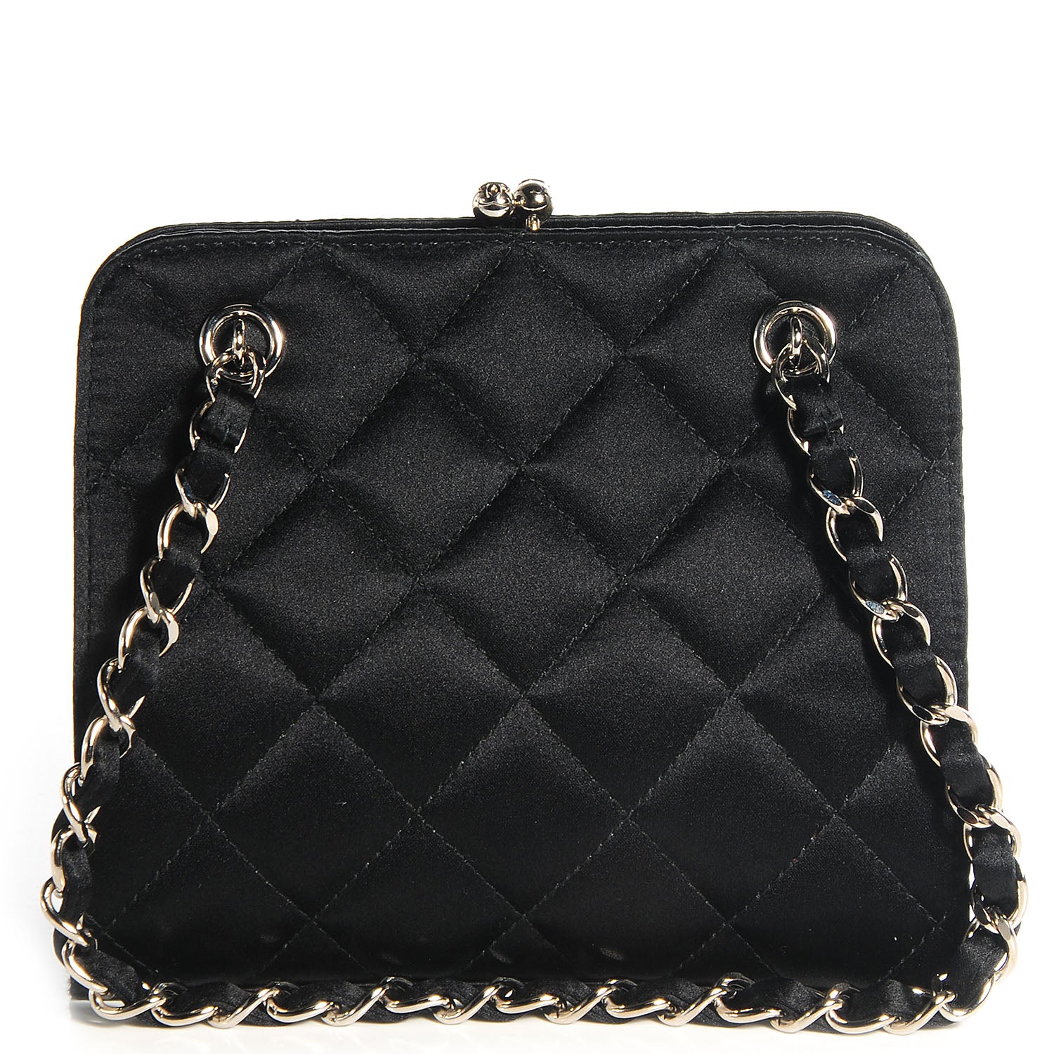 Chanel Satin Quilted CC Kiss Lock Evening Bag Black 1 of 8
