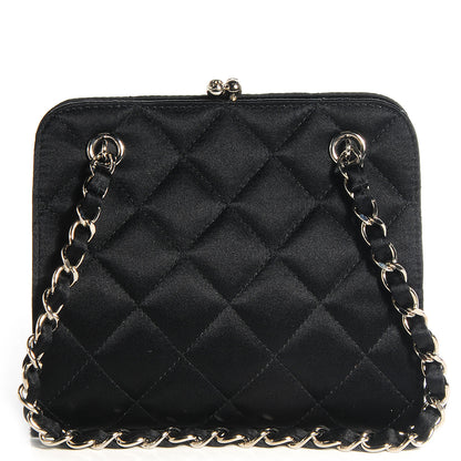 Chanel Satin Quilted CC Kiss Lock Evening Bag Black 1 of 8