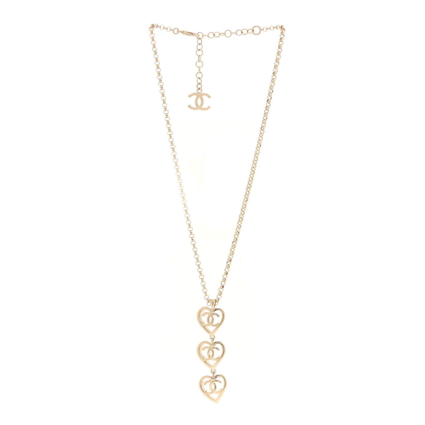 Metal CC Heart Coco In Love Drop Necklace Gold