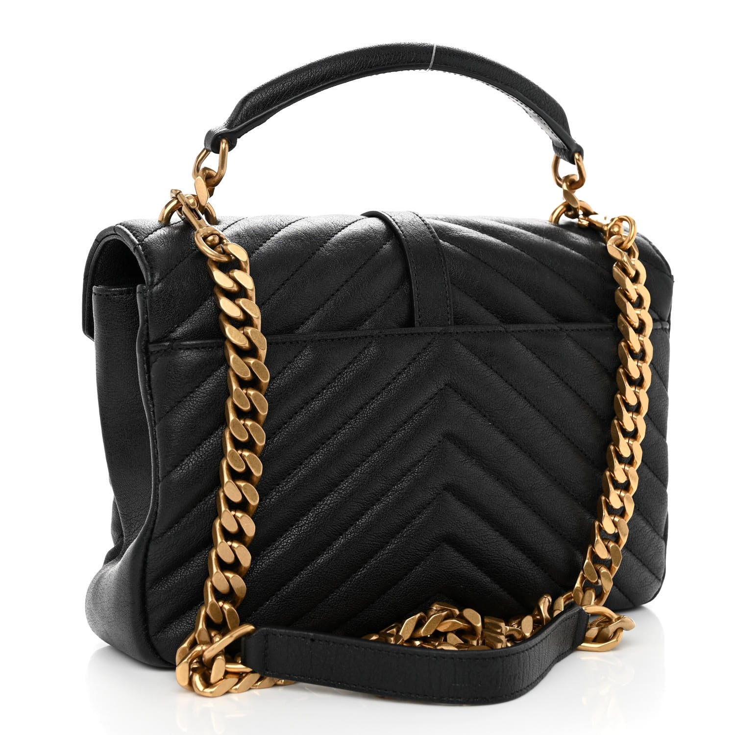 Saint Laurent Sheepskin Matelasse Chevron Monogram Medium College Bag Black 3 of 9