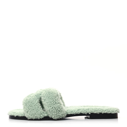 Hermes Woolskin Oran Sandals 38 Vert D’Eau 1 of 7