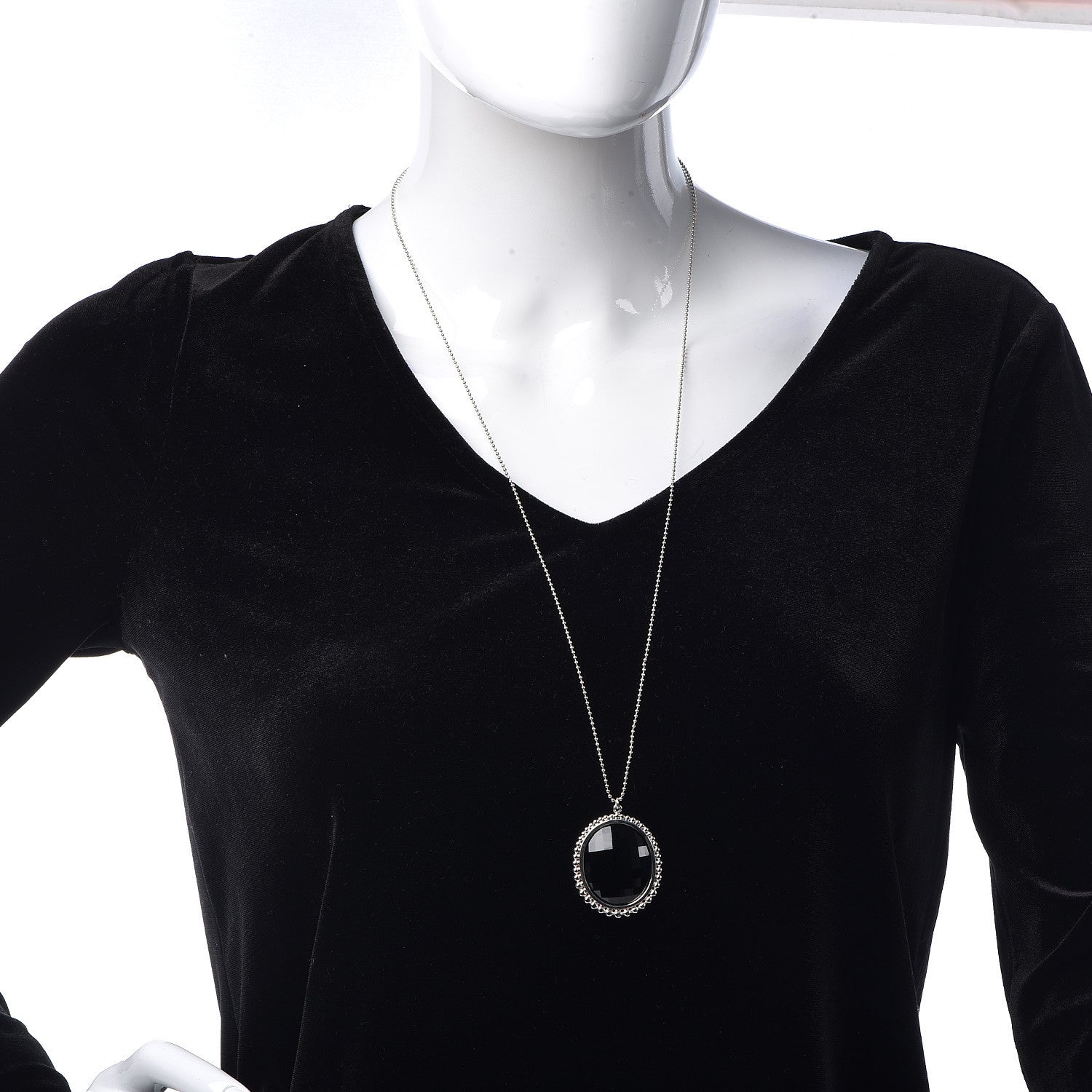 Tiffany Sterling Silver Onyx Ziegfeld Oval Pendant Necklace 2 of 6