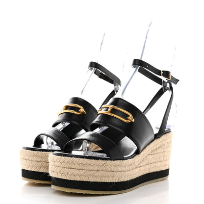 Hermes Goatskin Elise Espadrille Wedge Sandals 36 Black 3 of 13