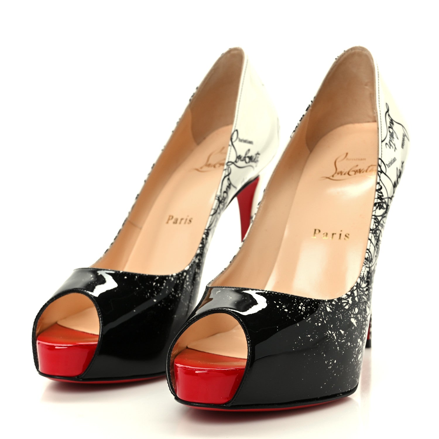 Christian Louboutin Patent New Very Prive Degraloubi Printed 120 Pumps 37 Black Snow 4 of 9