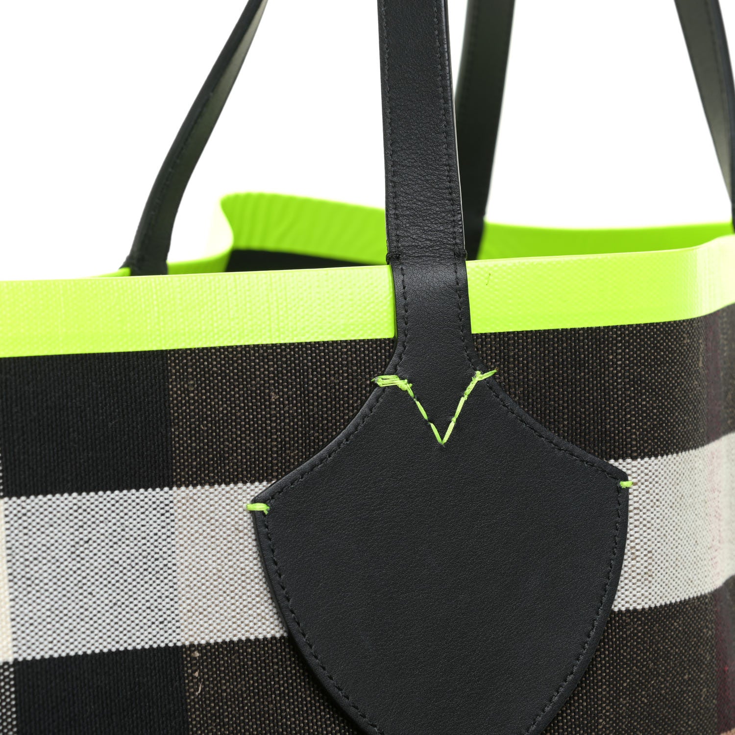 Burberry Canvas Mega Check Extra Large The Giant Reversible Tote Black Neon Yellow 9 of 10