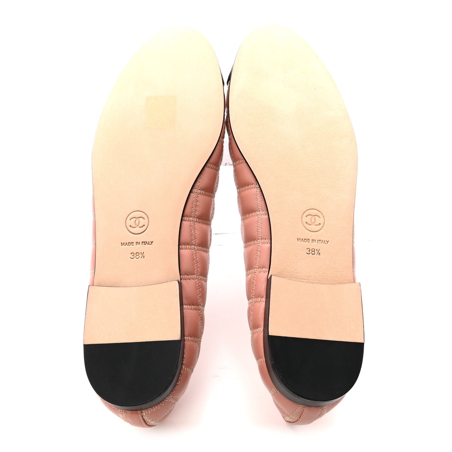 Lambskin Embroidered Grosgrain Quilted Cap Toe Ballerina Flats 38.5 Dark Pink Beige Black