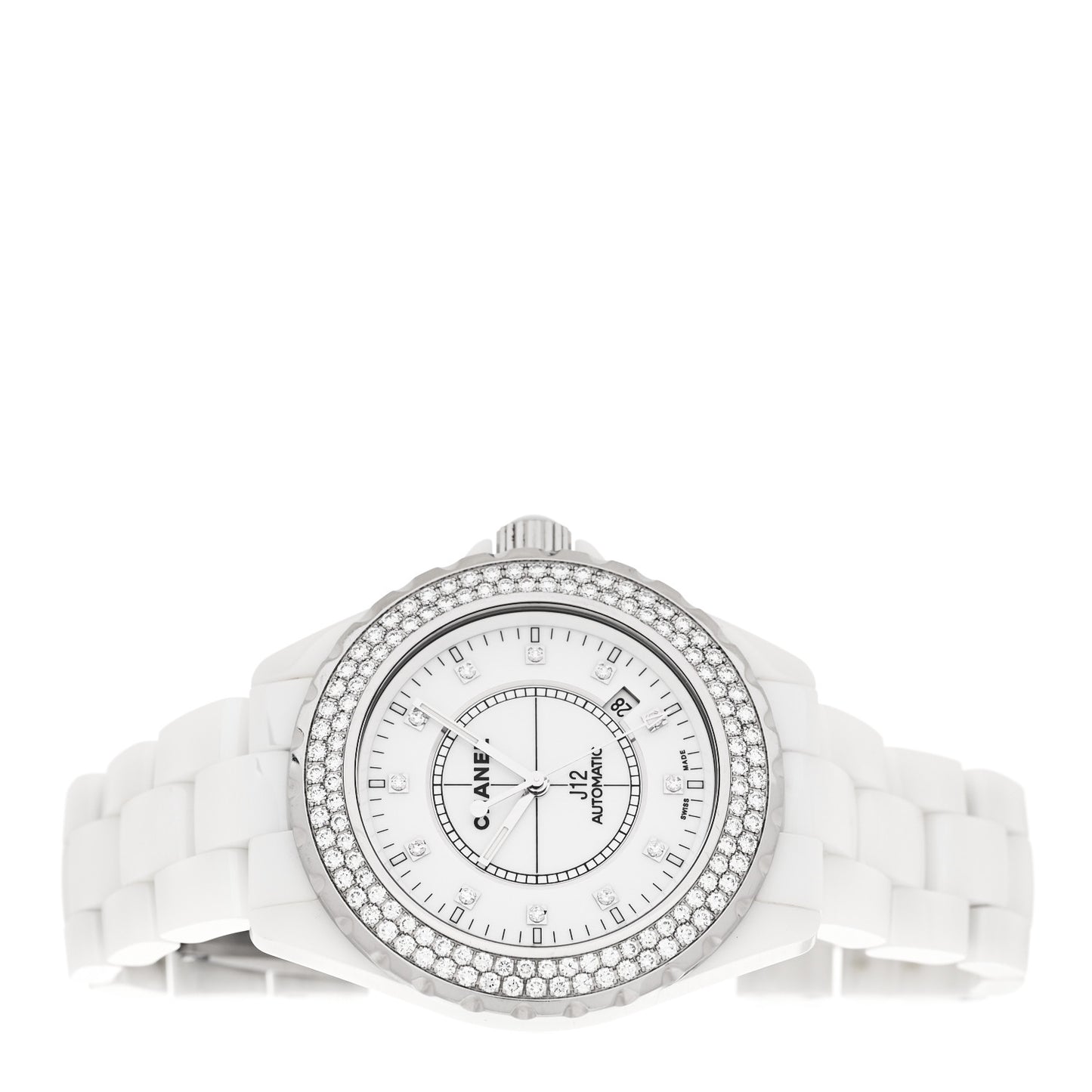 Stainless Steel Ceramic Diamond Pave Bezel 42mm J12 Automatic Watch White