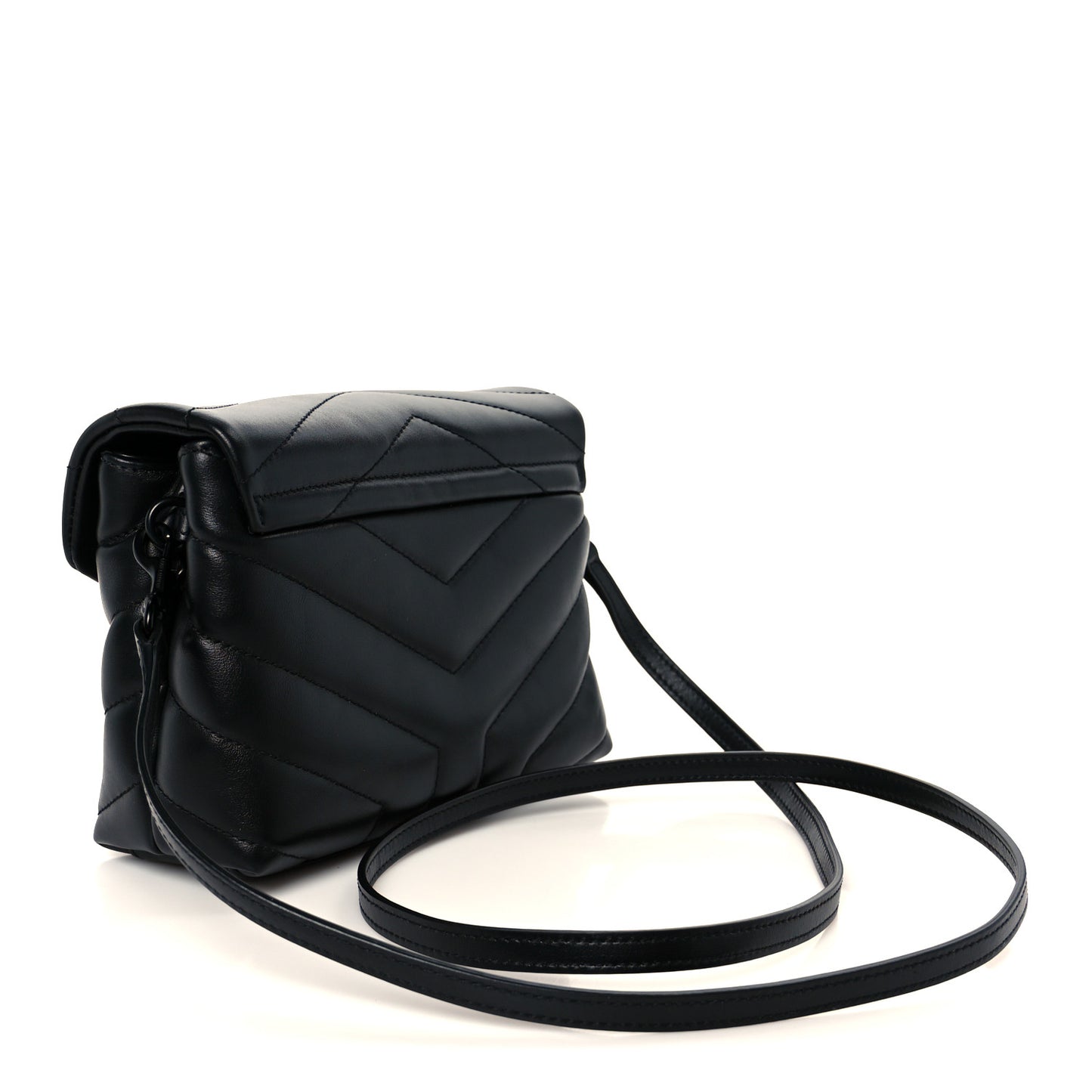 Calfskin Y Quilted Monogram Monochrome Toy Loulou Crossbody Bag Black