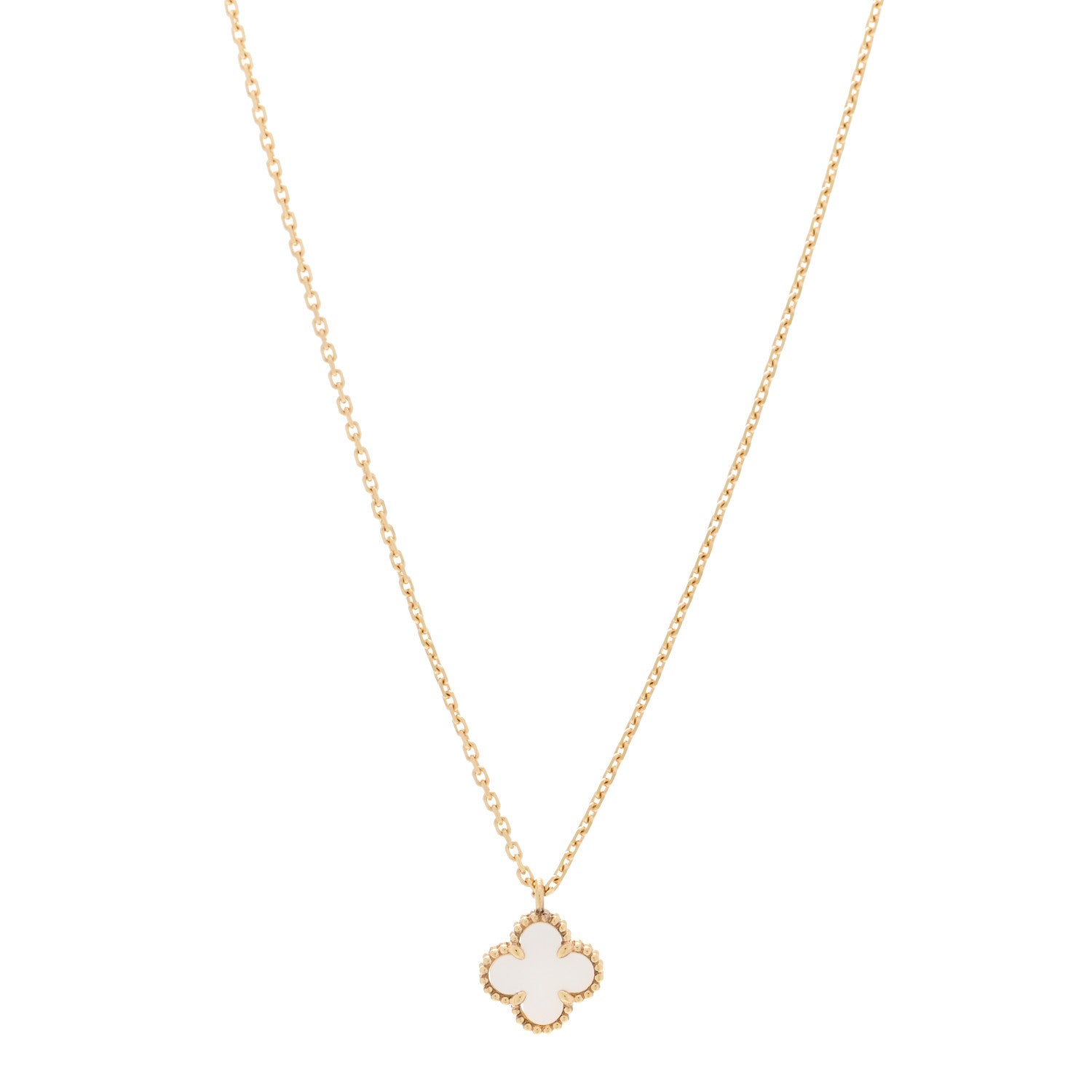 Van Cleef & Arpels 18K Yellow Gold Mother of Pearl Sweet Alhambra Pendant Necklace 1 of 7