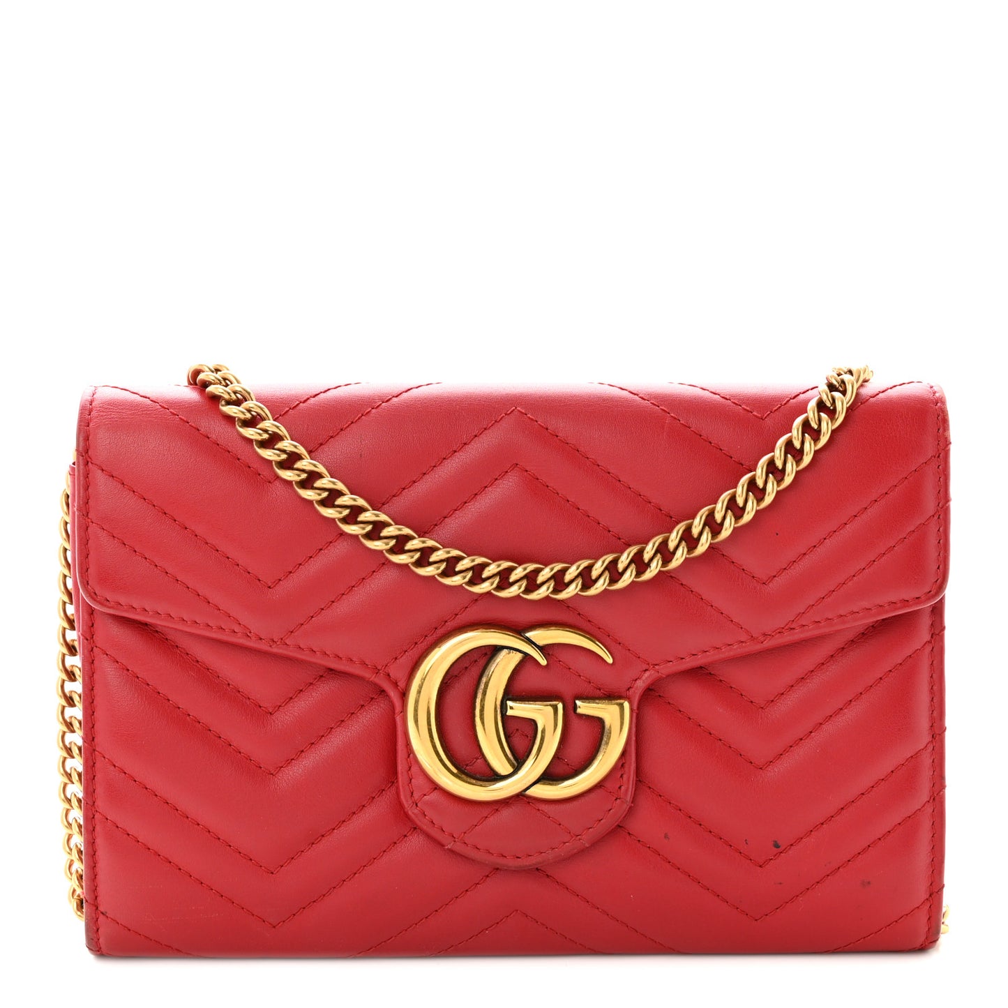 Calfskin Matelasse Mini GG Marmont Chain Wallet Hibiscus Red