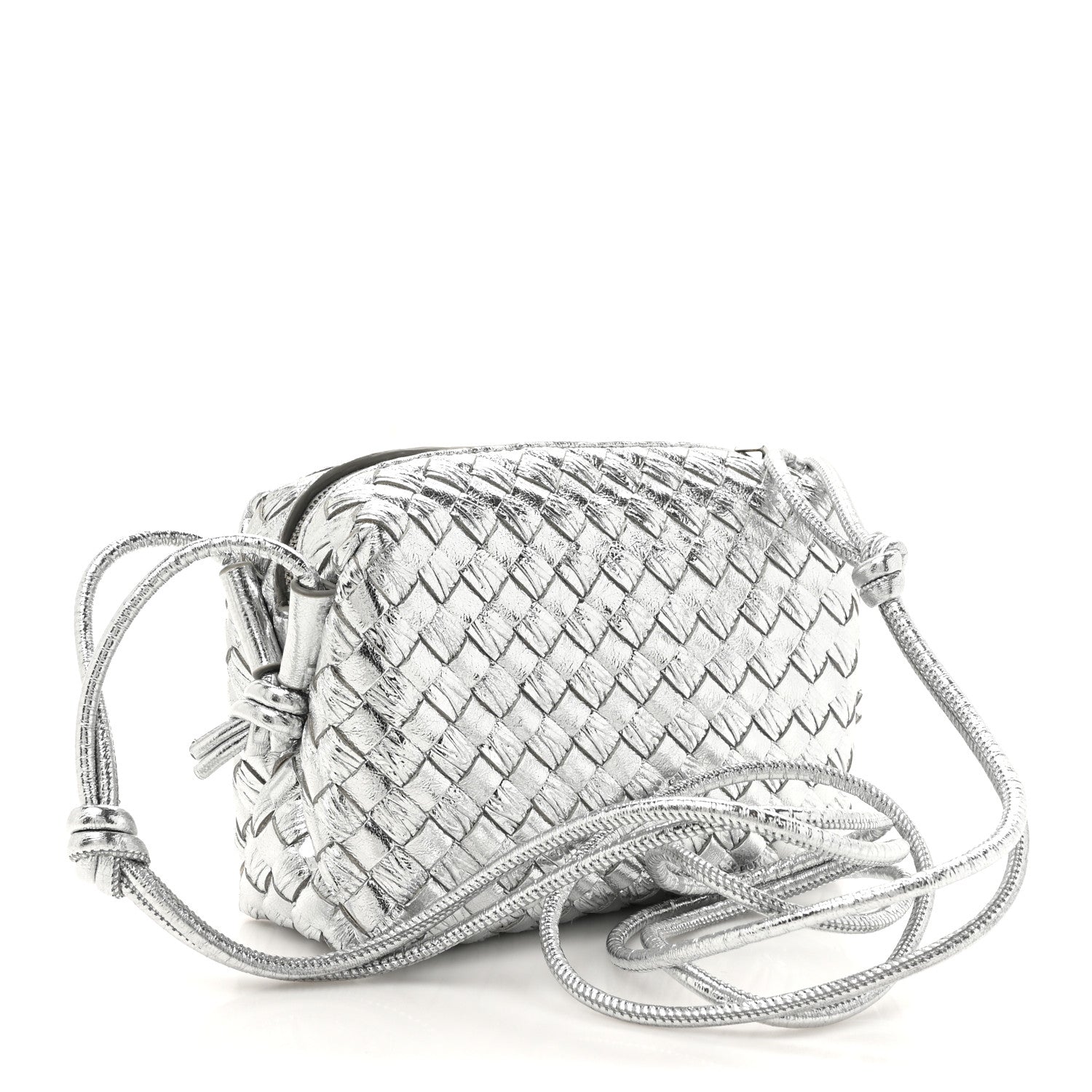 Bottega Veneta Metallic Calfskin Intrecciato Mini Loop Camera Bag Silver 2 of 10