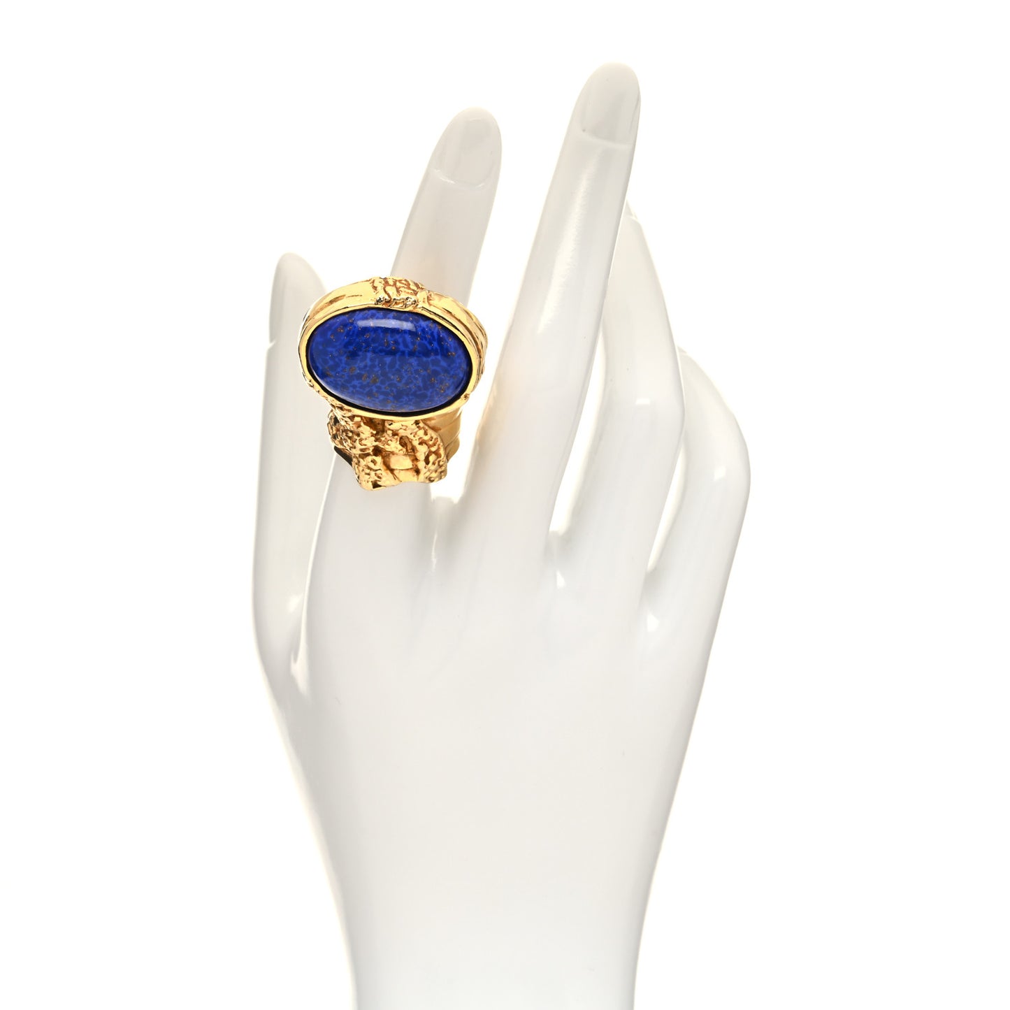 Glass Cabochon Arty Ovale Ring 7 Gold Lapis