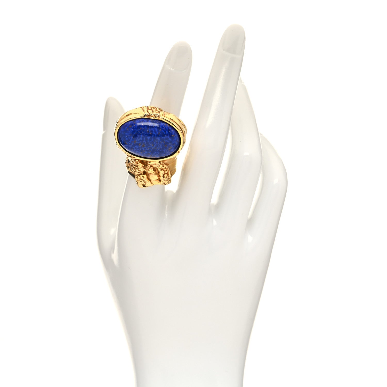 Saint Laurent Glass Cabochon Arty Ovale Ring 7 Gold Lapis 2 of 4