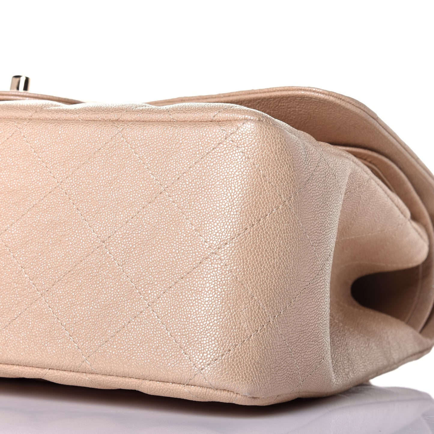 Iridescent Caviar Quilted Jumbo Double Flap Beige
