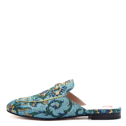 Gucci Iridescent Brocade Womens Princetown Slippers 38.5 Azure Multicolor Oro 1 of 11