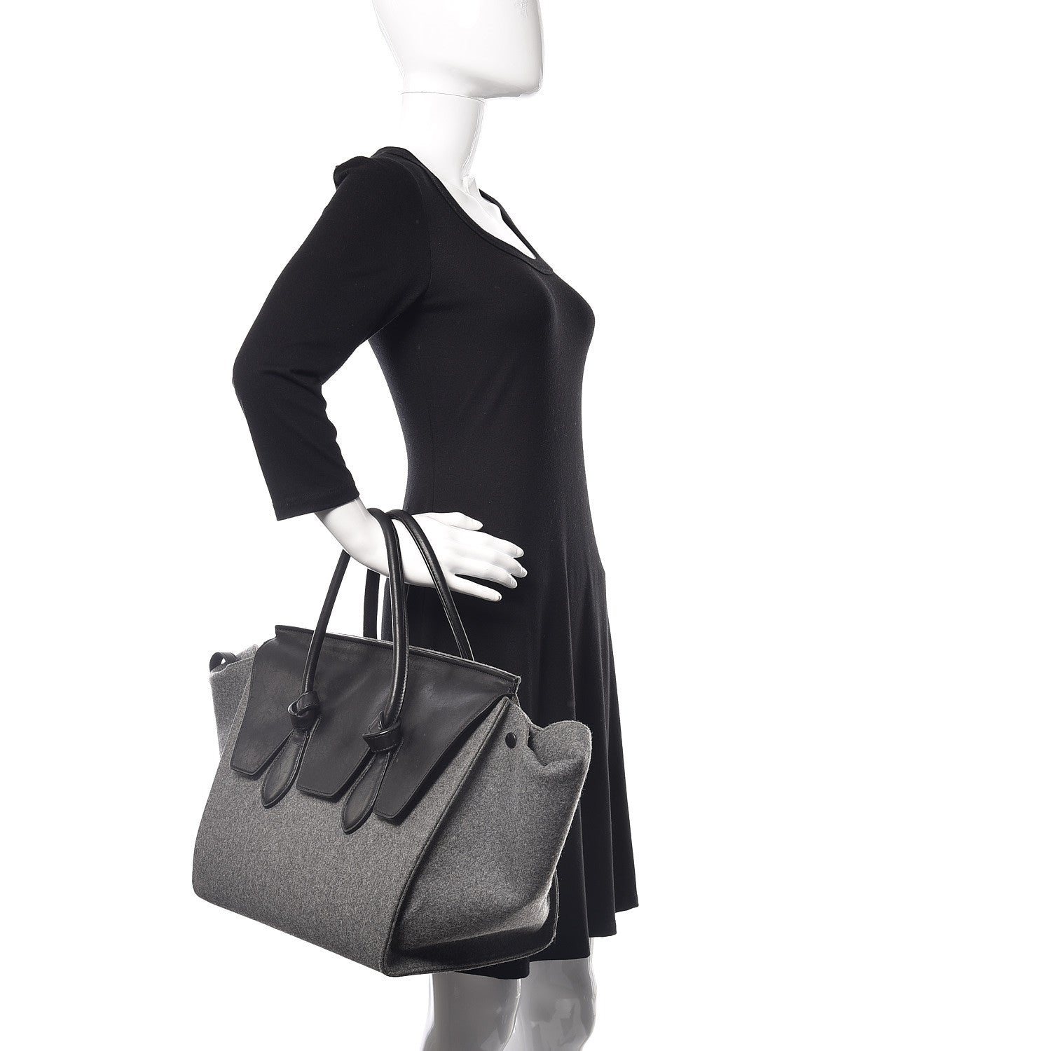 Celine Felt Calfskin Medium Tie Knot Tote Grey Black 2 of 18