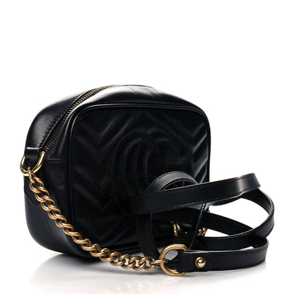 Gucci Calfskin Matelasse Mini GG Marmont Chain Shoulder Bag Black 3 of 13