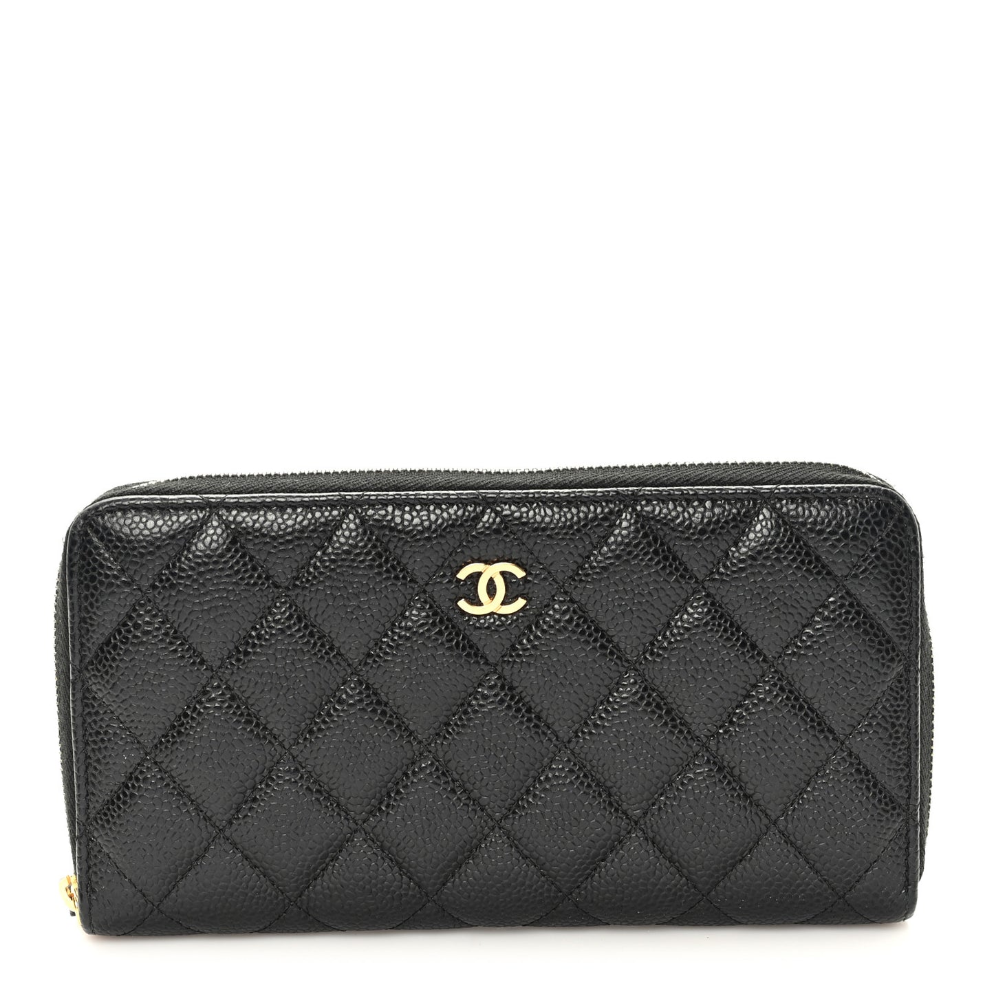Caviar Quilted Large Gusset Zip Around Wallet Black