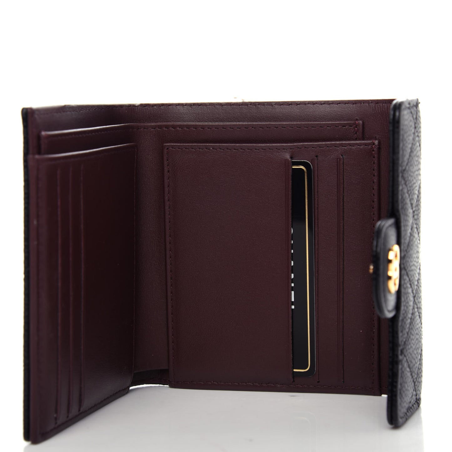 Caviar Quilted Compact Flap Wallet Black