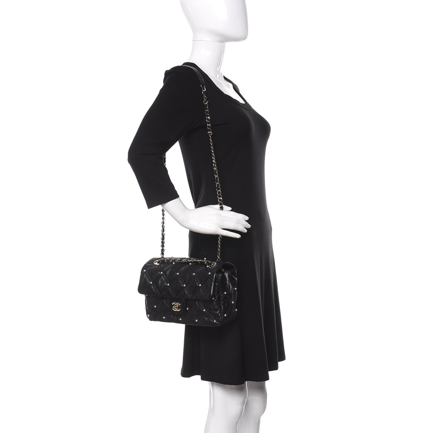 Chanel Lambskin Quilted Pearl Studded Flap Black 3 of 11