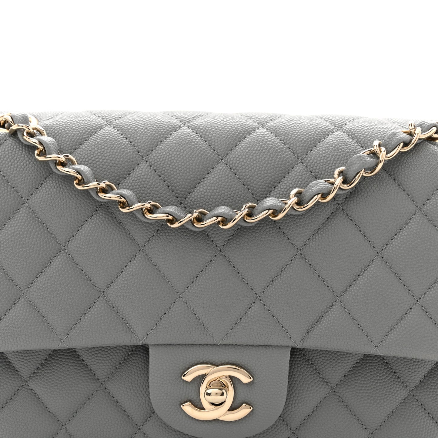 Caviar Quilted Medium Double Flap Grey