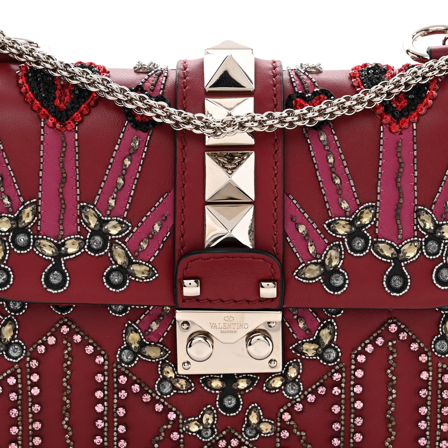 Valentino Garavani Vitello Crystal Loveblade Embellished Mini Glam Lock Rockstud Flap Rubino 7 of 12