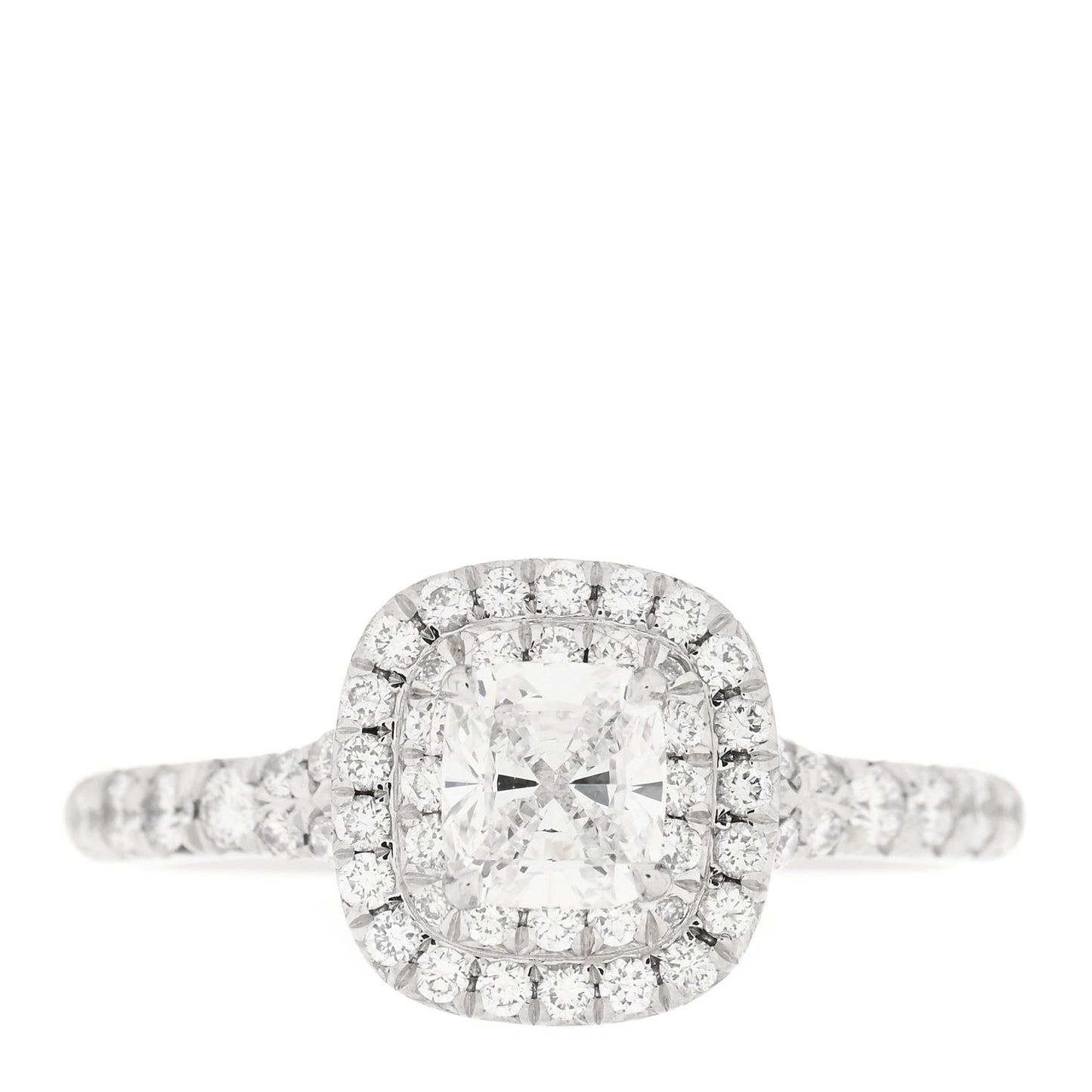 Platinum Diamond .44ct Soleste Cushion Cut Double Halo Engagement Ring 48 4.5