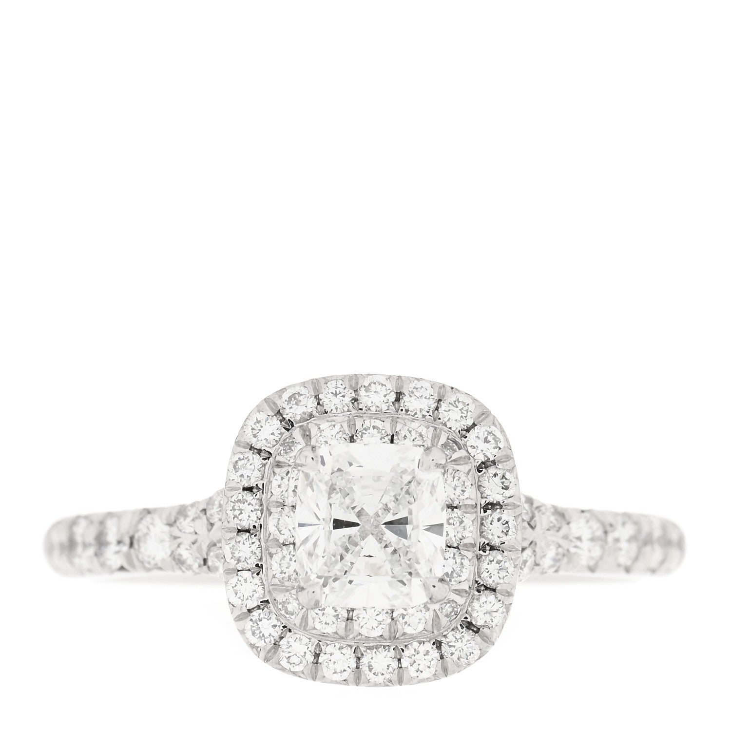 Tiffany Platinum Diamond .44ct Soleste Cushion Cut Double Halo Engagement Ring 48 4.5 1 of 5