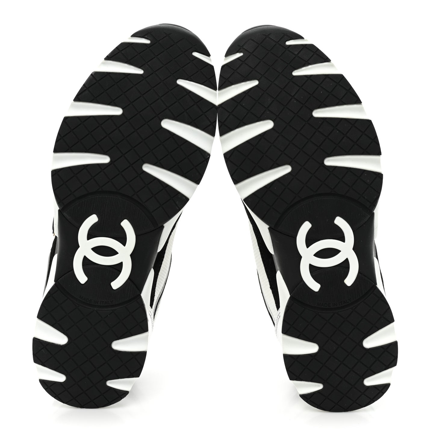 Calfskin Fabric Womens CC Sneakers 38.5 Black White Silver