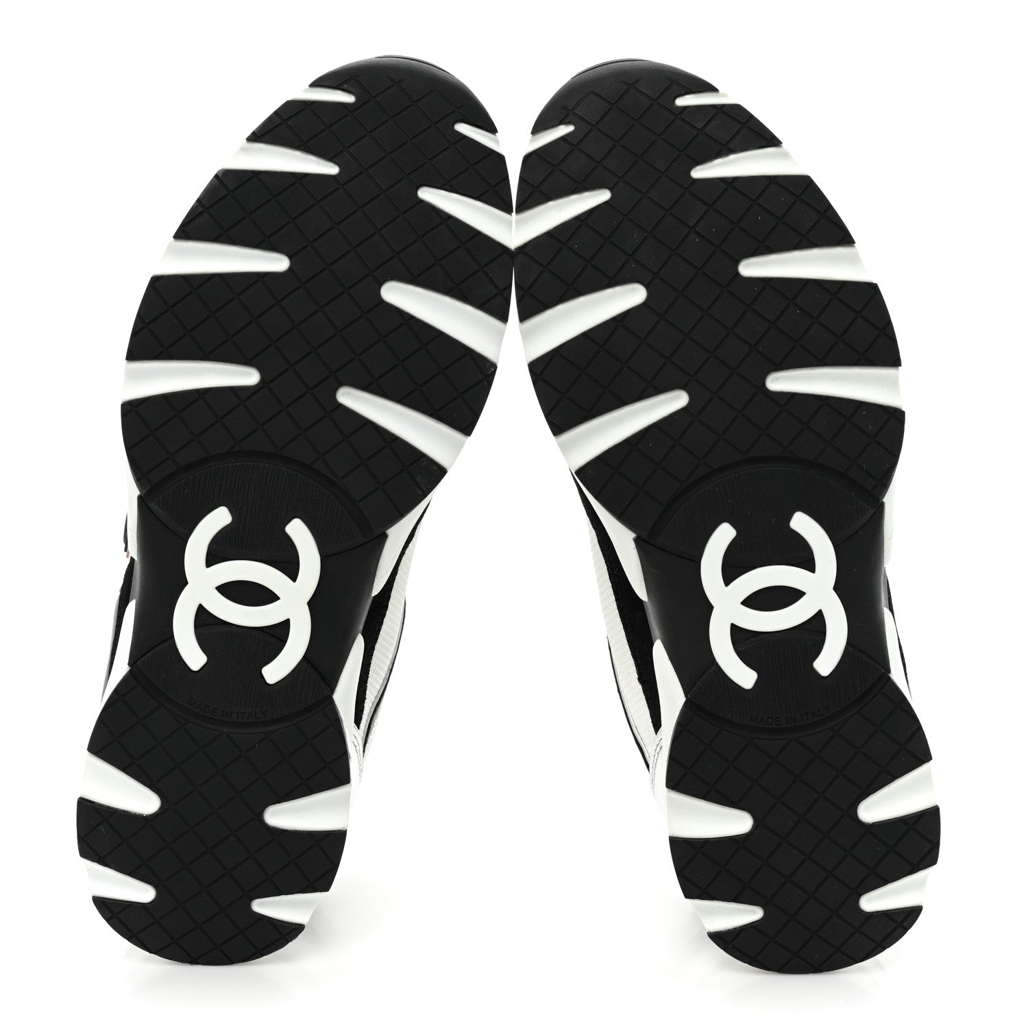 Chanel Calfskin Fabric Womens CC Sneakers 38.5 Black White Silver 5 of 8