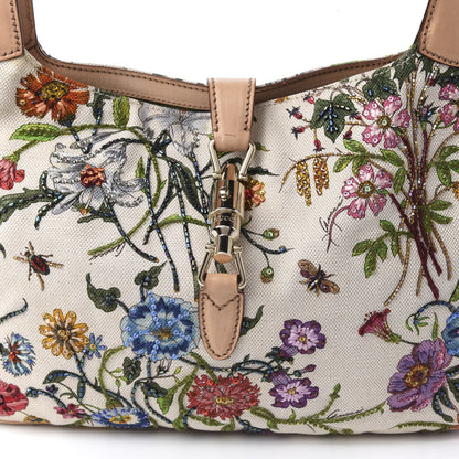 Gucci Canvas Beaded Floral Flora Small Jackie O Hobo White 11 of 11