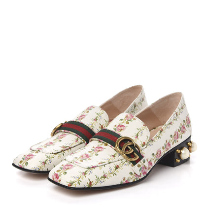 Gucci Calfskin Web Pearl Floral Embellished Peyton Loafer 40 White Multicolor 3 of 9