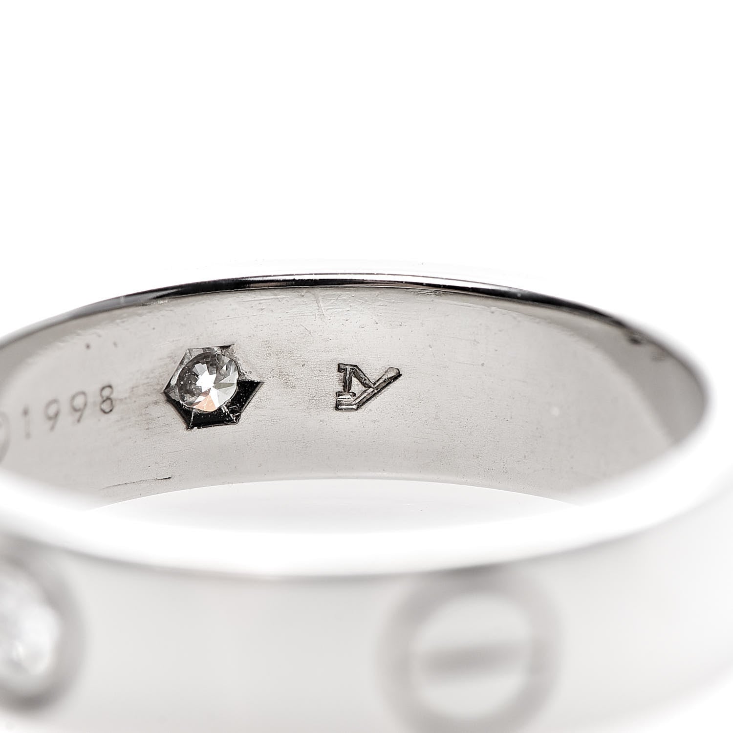 Cartier 18K White Gold 3 Diamond 5.5mm LOVE Ring 56 7.5 6 of 6