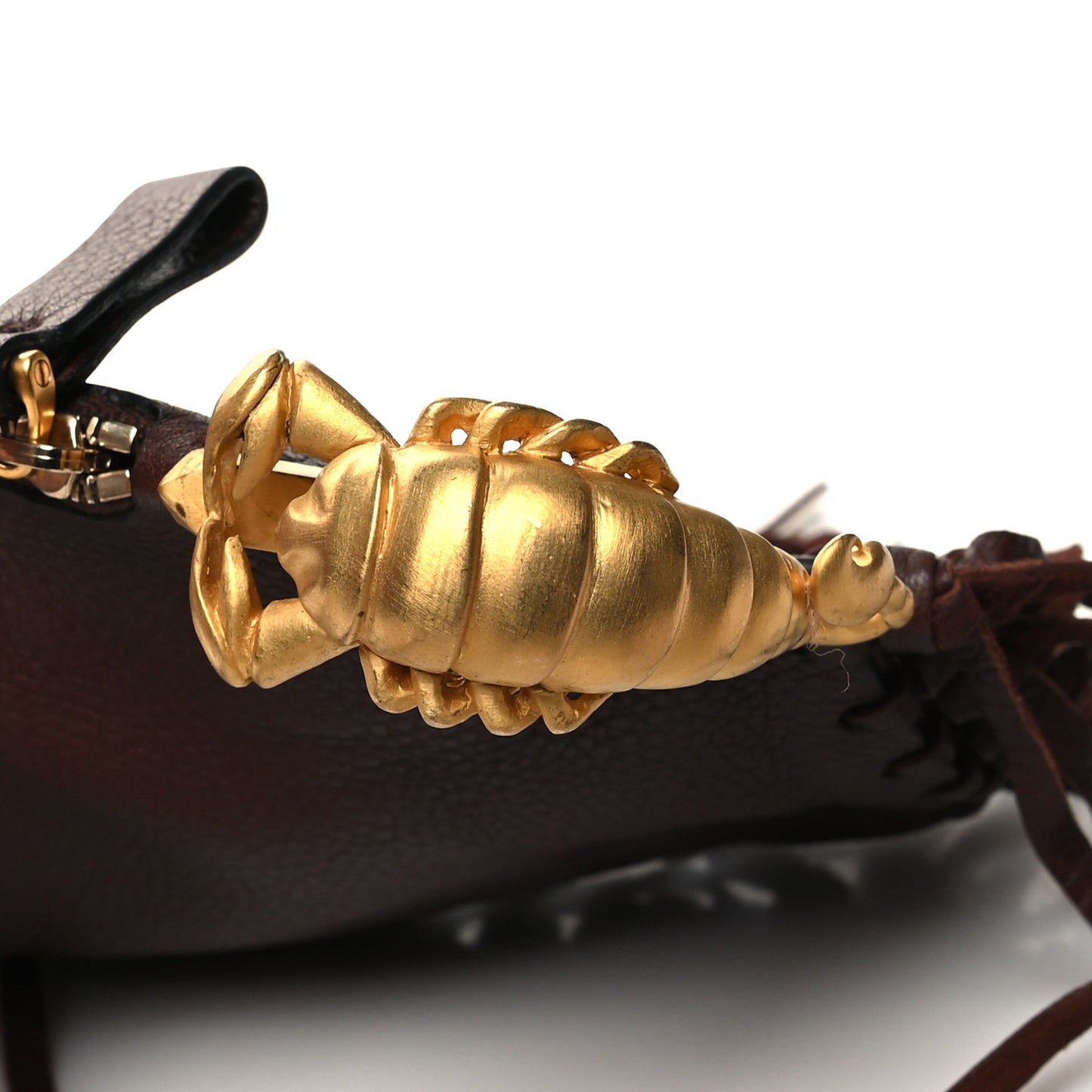 Calfskin C-Rockee Sagittarius Fringe Clutch Brown