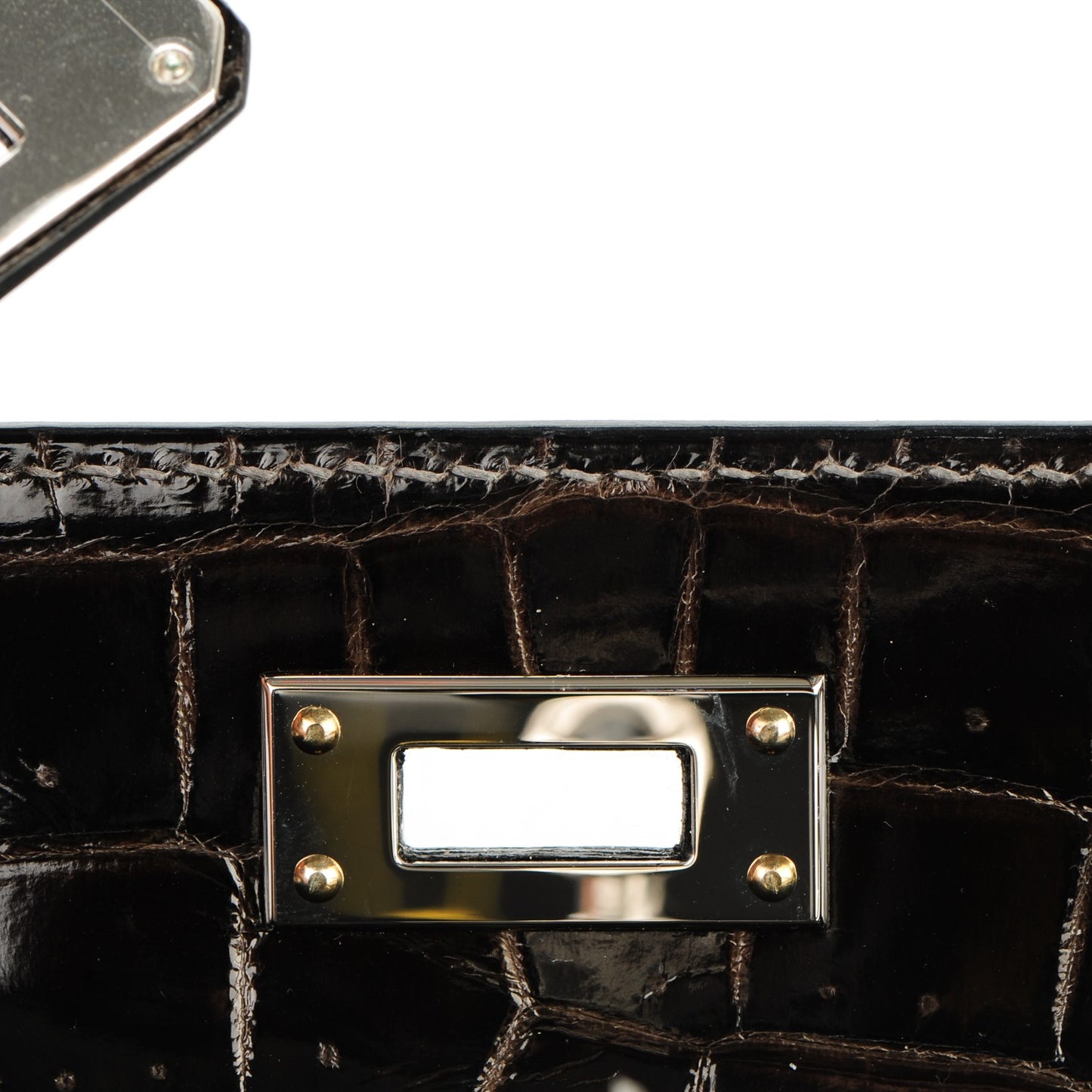 Shiny Porosus Crocodile Kelly Cut Pochette Graphite