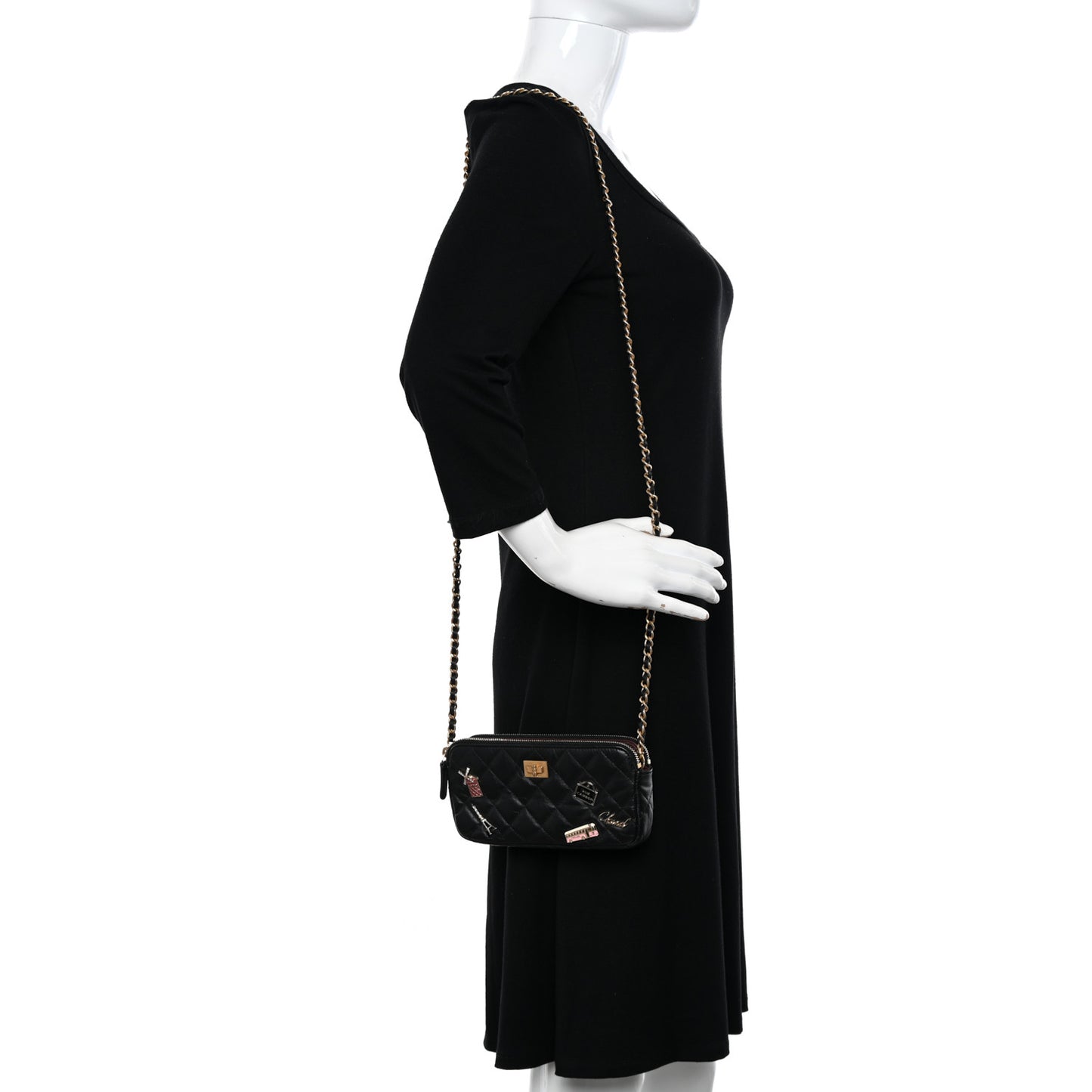 Aged Calfskin Lucky Charms 2.55 Reissue Small Clutch With Chain Black