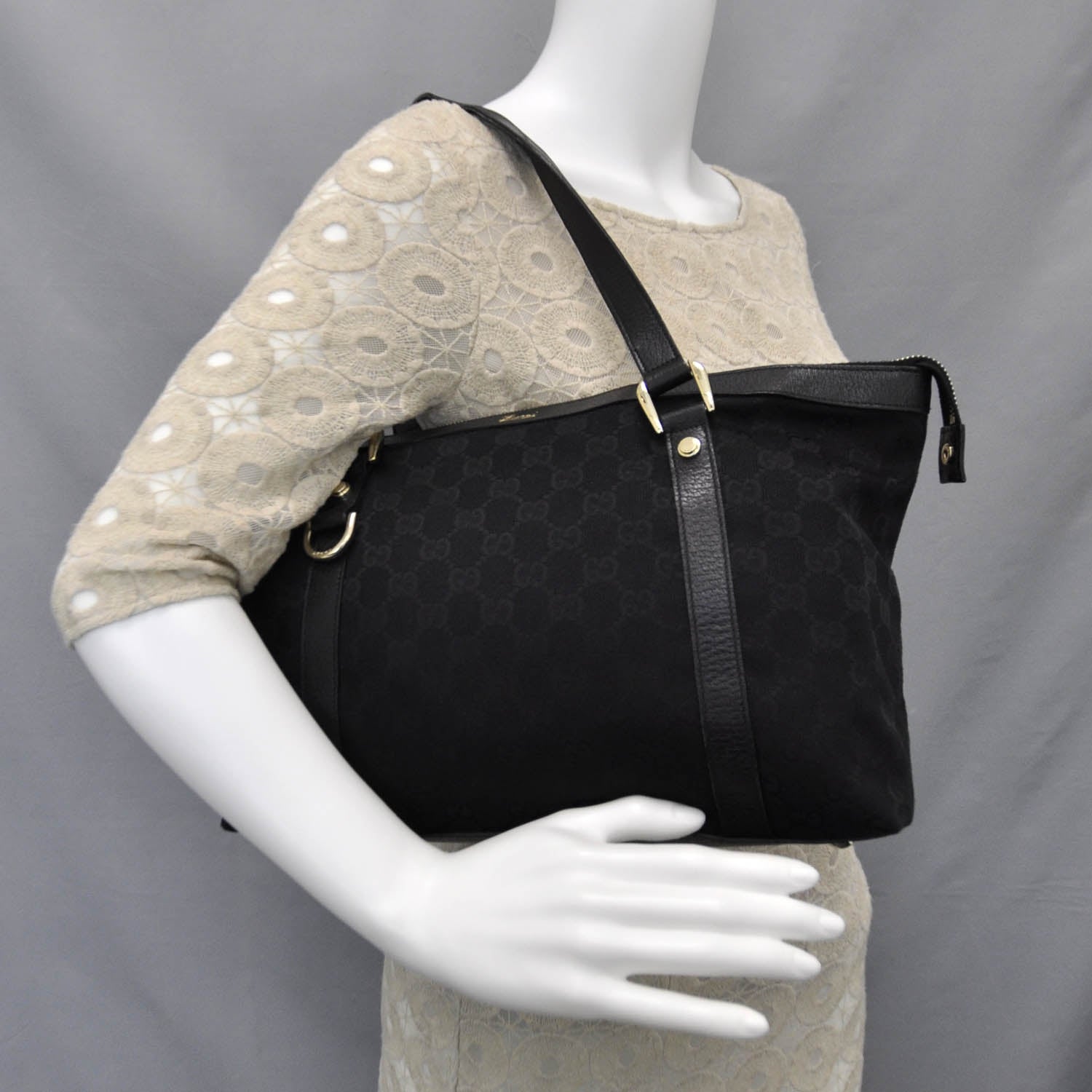 Gucci Monogram Abbey Medium Tote Black 2 of 12