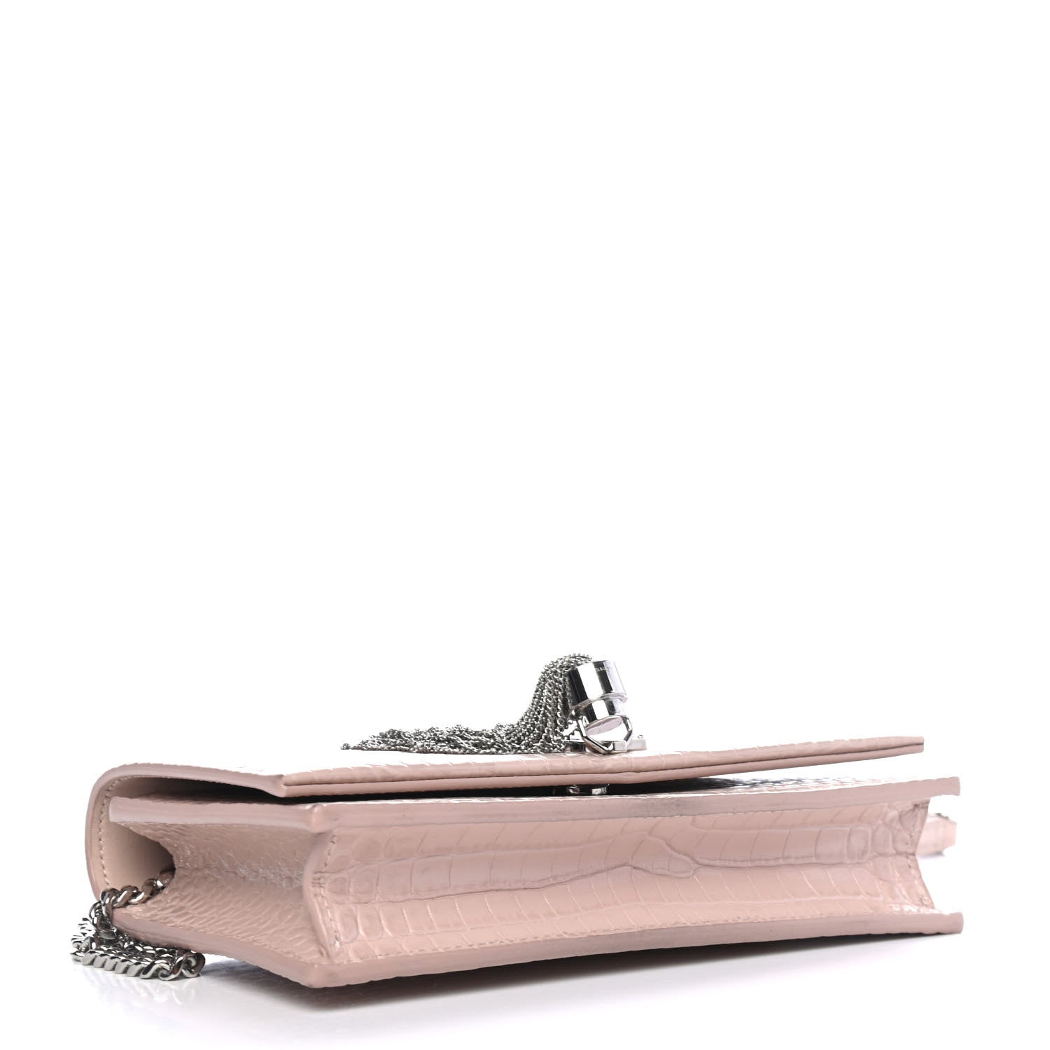 Saint Laurent Calfskin Crocodile Embossed Kate Monogram Tassel Chain Wallet Marble Pink 3 of 4