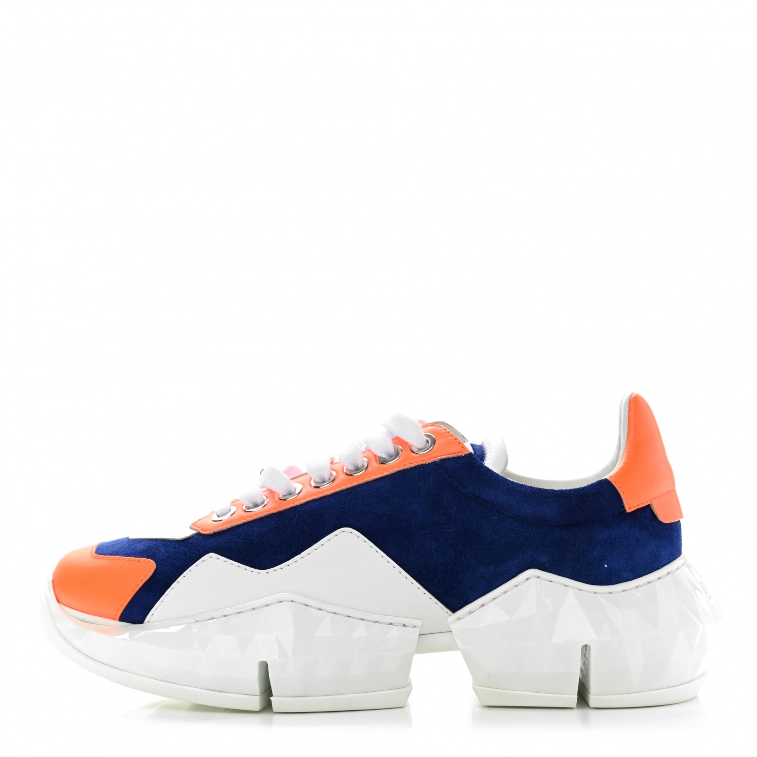 Jimmy Choo Calfskin Diamond Low Top Sneaker 40.5 Cobalt Neon Orange 1 of 8