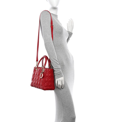 Christian Dior Lambskin Cannage Medium Lady Dior Red 2 of 16