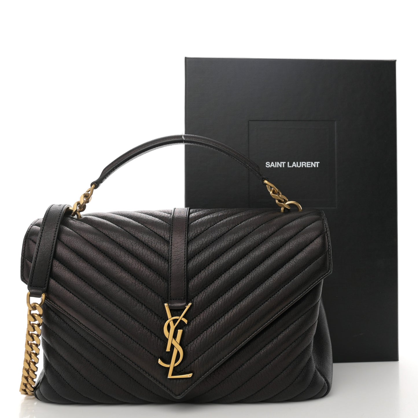 Sheepskin Matelasse Chevron Monogram Large College Satchel Black Tulip