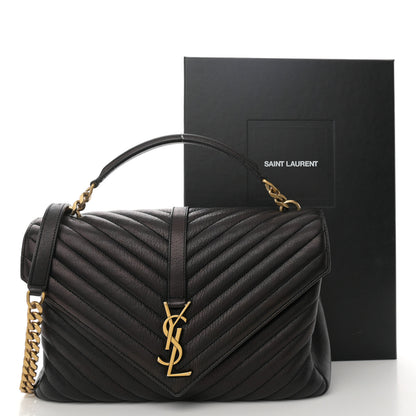 Saint Laurent Sheepskin Matelasse Chevron Monogram Large College Satchel Black Tulip 14 of 14