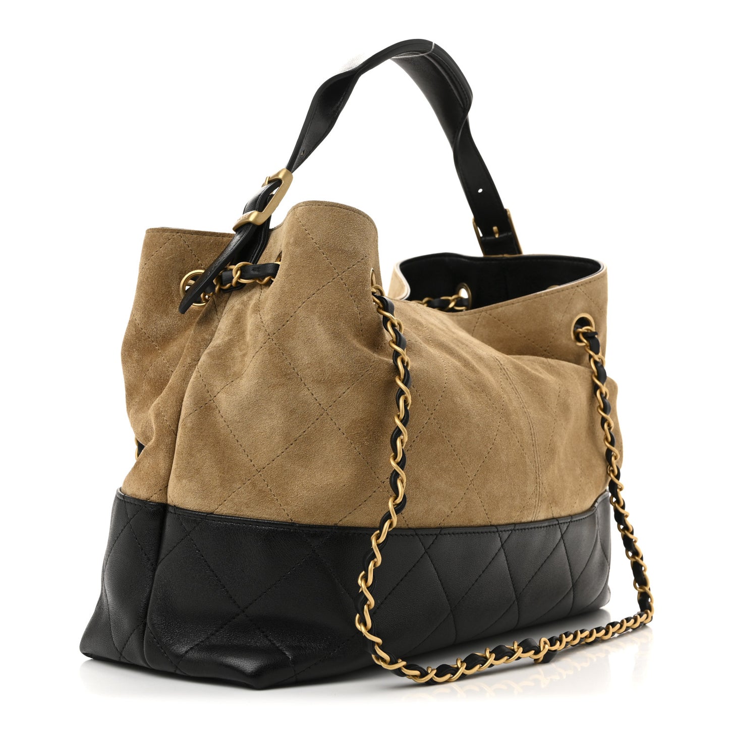 Suede Calfskin Shiny Lambskin Quilted Small Coco Base Shopping Bag Beige Black