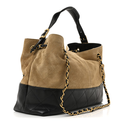 Chanel Suede Calfskin Shiny Lambskin Quilted Small Coco Base Shopping Bag Beige Black 3 of 10