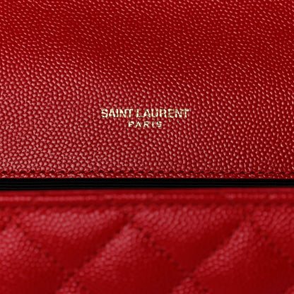 Saint Laurent Grain De Poudre Mixed Matelasse Large Triquilt Monogram Satchel New Red 6 of 10