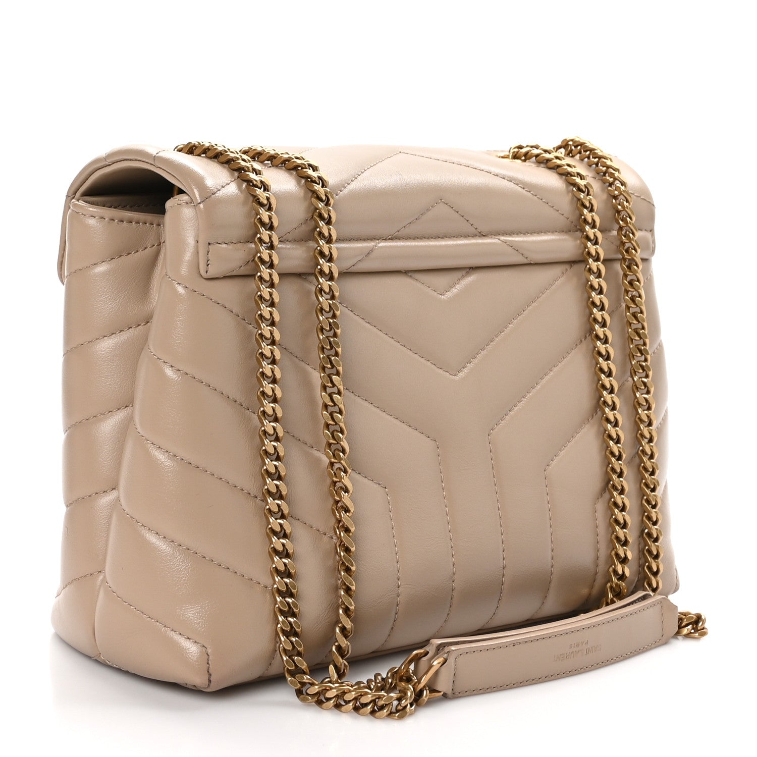 Saint Laurent Calfskin Y Quilted Monogram Small Loulou Chain Satchel Dark Beige 3 of 11