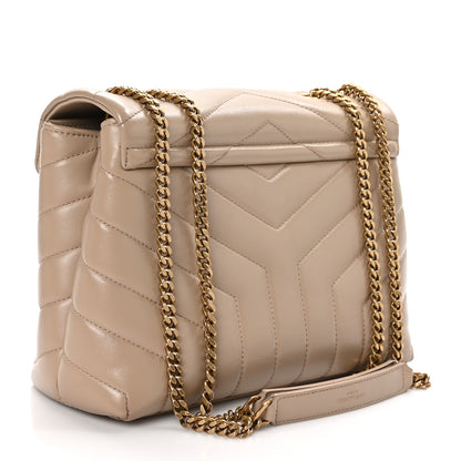 Saint Laurent Calfskin Y Quilted Monogram Small Loulou Chain Satchel Dark Beige 3 of 11