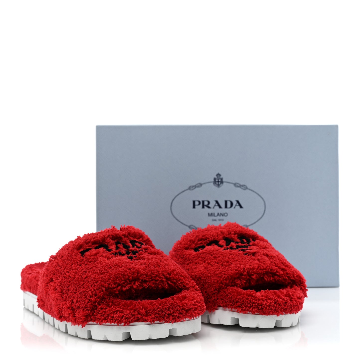 Terry Cloth Logo Lug Sole 20mm Slide Sandals 40 Rosso Black