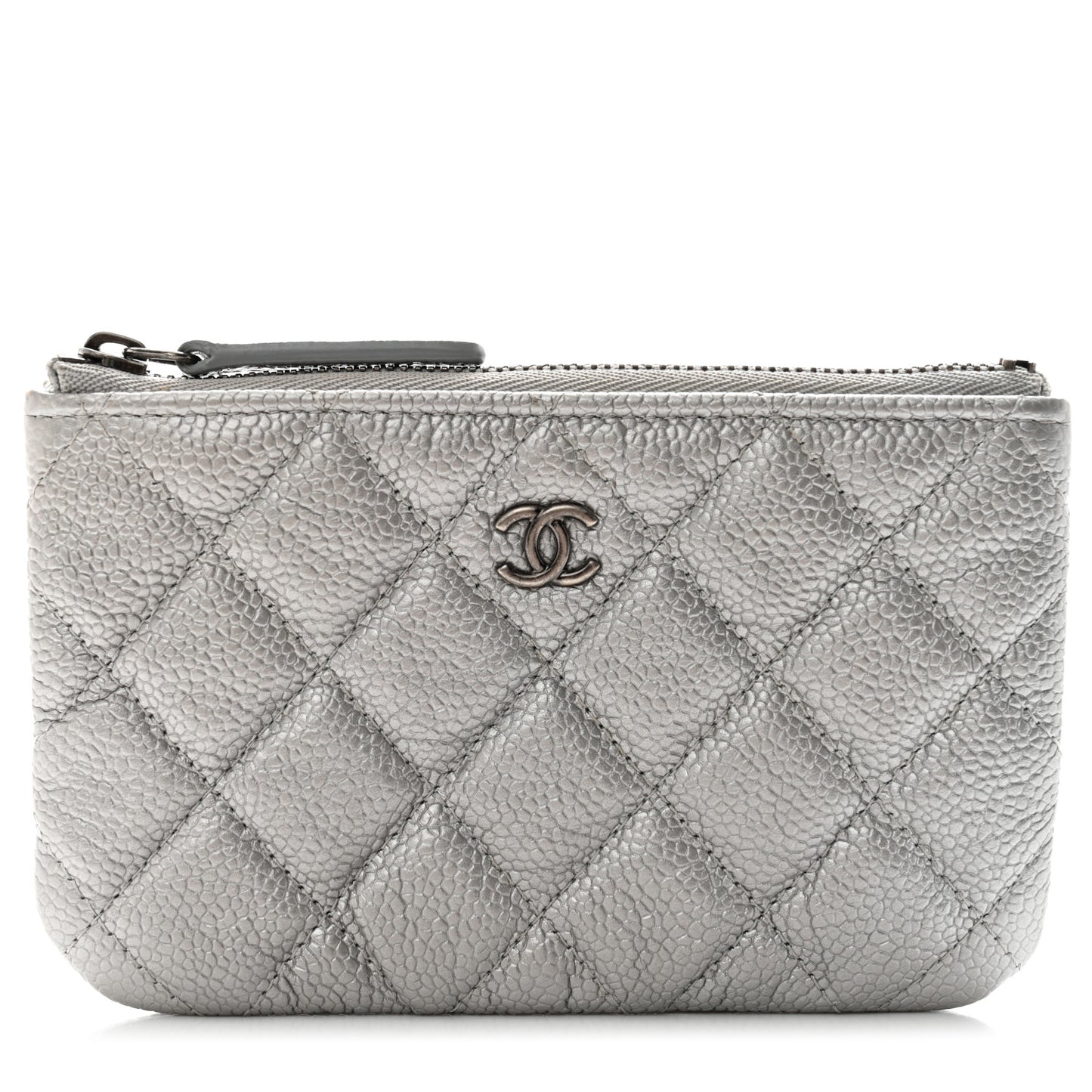 Metallic Caviar Quilted Small Cosmetic Case Silver