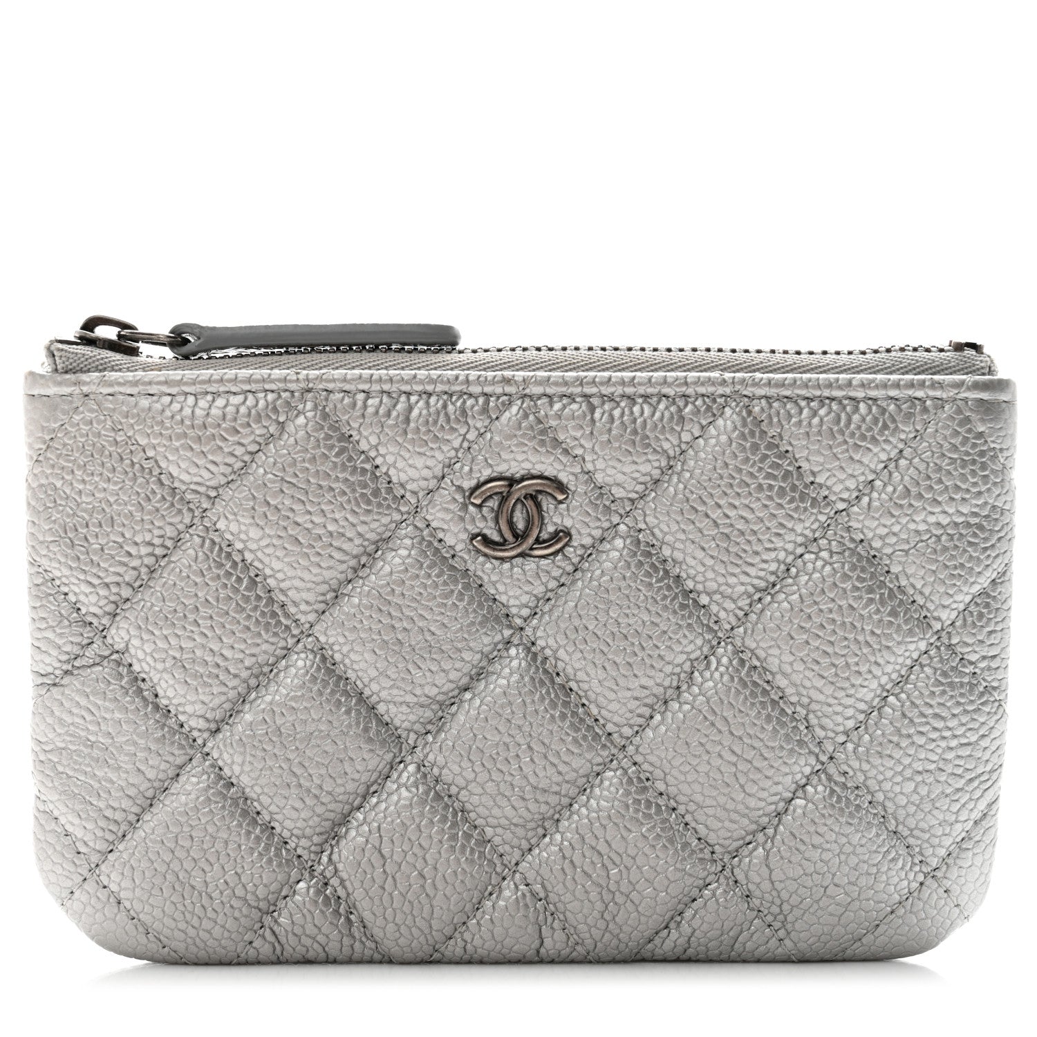 Chanel Metallic Caviar Quilted Small Cosmetic Case Silver 1 of 7